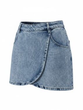Shein Girls Versitile Cute Denim Wrap Mini Skort - Light Blue 10Y EUC